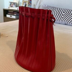 Mansur Gavriel Red Pleated Leather Shoulder Bag